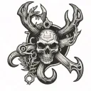cross antlers and hook tattoo design idea