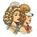 poodle and lady head profile holding tattoo design idea