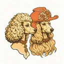 poodle and lady head profile holding tattoo design idea