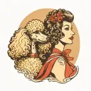 poodle and lady head profile holding tattoo design idea