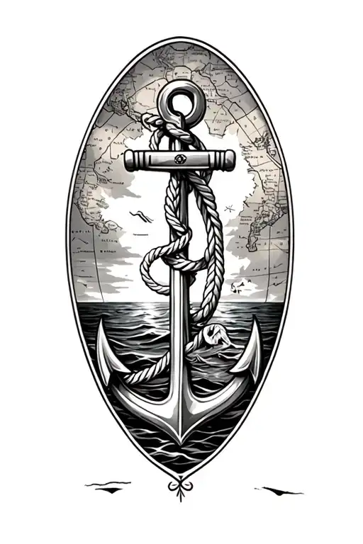 sea faring, anchors, ropes, maps, uk and australia tattoo design idea