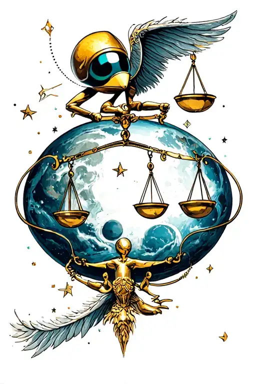 marvin the Martian Venus planet waning moon phrase Libra scales wind Pegasus constellation tattoo design idea