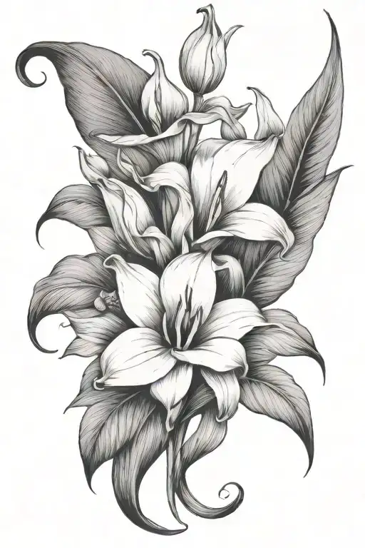 calla lily, rose, tulip, oriental lily tattoo design idea