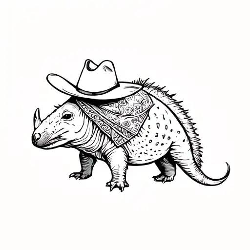 armadillo with cowboy hat and bandana tattoo design idea