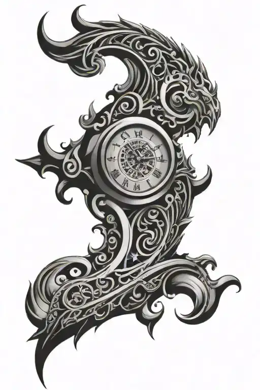 tribal with clock where time is 09:58 representing my sons birth time tattoo design idea