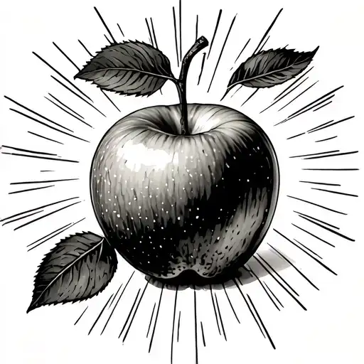 Bitten apple with rays of light around it tattoo design idea