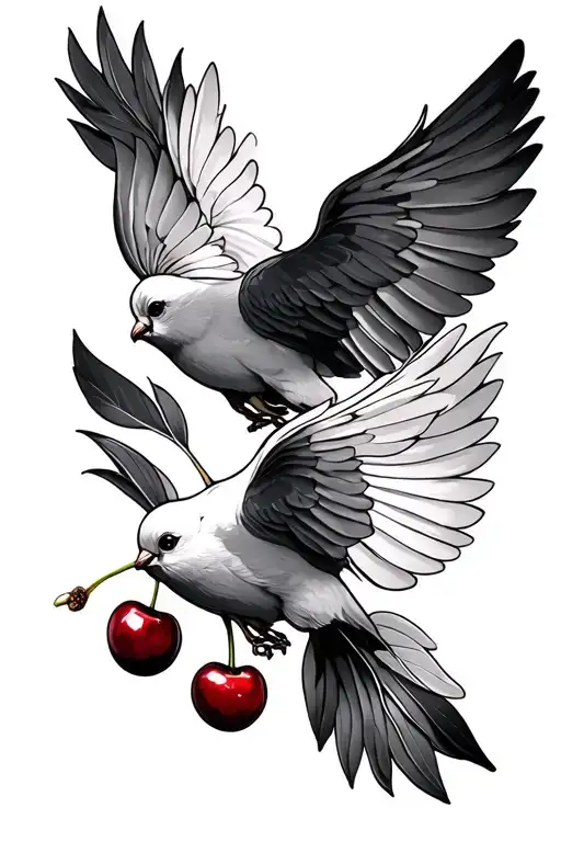 cherry and 2 dove tattoo design idea