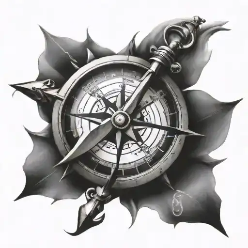 Compass rose with anchor tattoo design idea