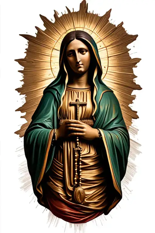 virgen de Guadalupe with a rosary wrapped loosely tattoo design idea