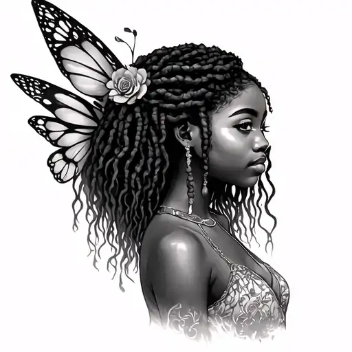 African American girl Fairy dread lock tattoo design idea
