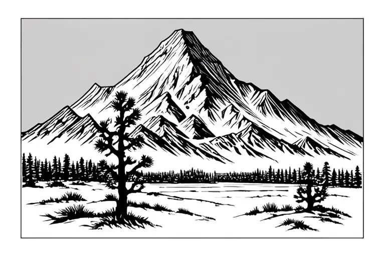 Mt. Hood and Teton moutains and  Joshua Tree tattoo design idea