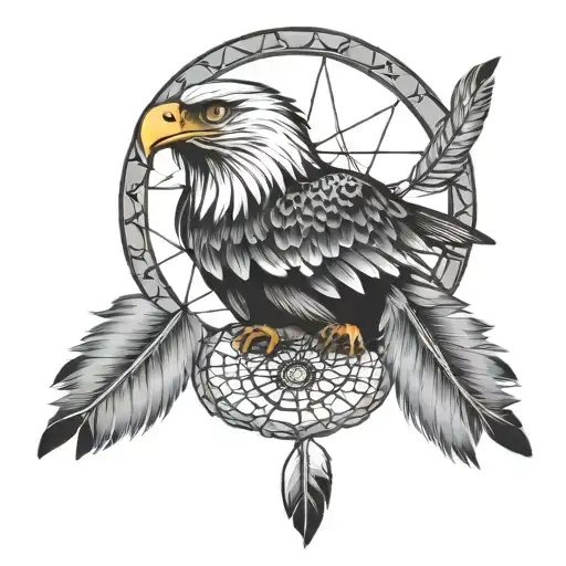 dream catcher, native, eagle tattoo design idea