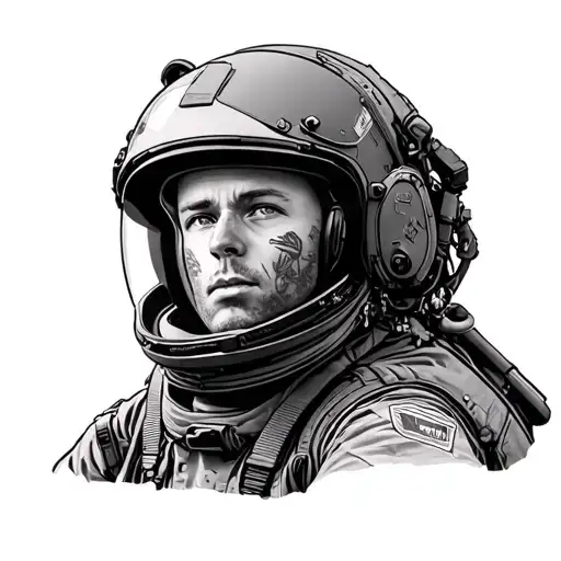 fighterpilot in cockpit of an f 18 superhornet looking at us, his visor is over his eyes tattoo design idea