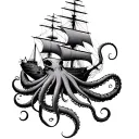 a sail ship with a giant squid wrapping its tentacles tattoo design idea