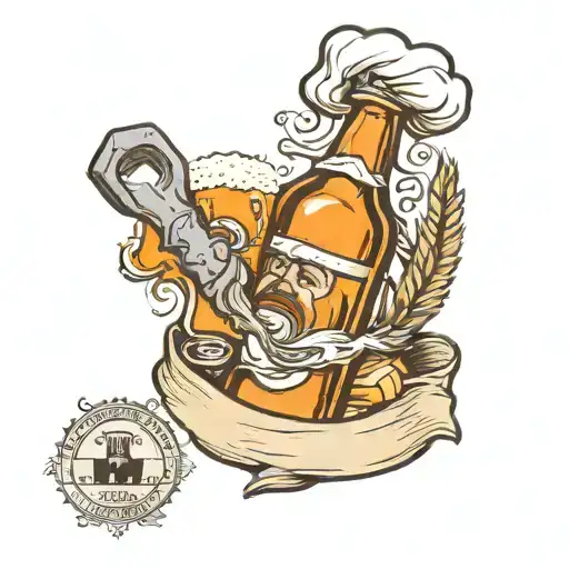 Beer bottle with chef cap tatoo of Invictus tattoo design idea