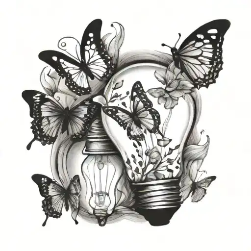 light bulb and butterflies surrounding tattoo design idea