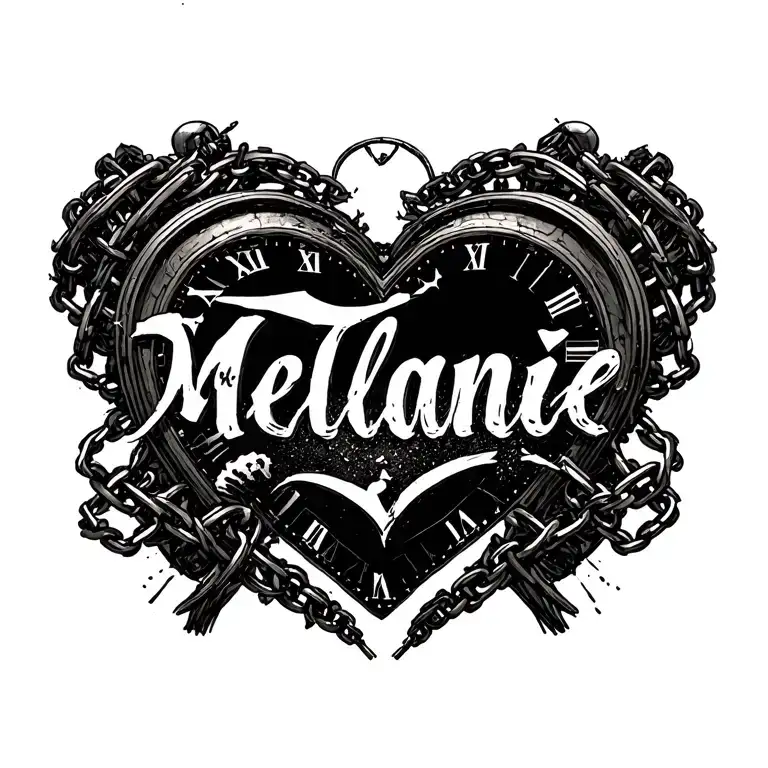 "Mélanie" Clock Heart Chains tattoo design idea