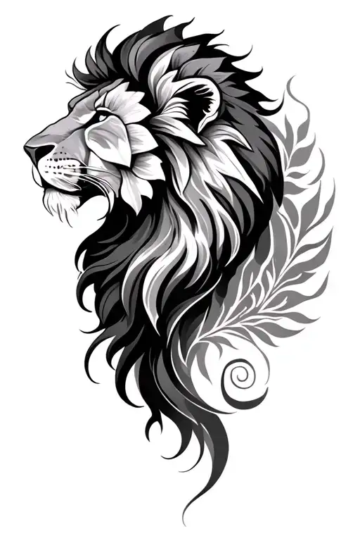half lion half flower  tattoo design idea