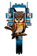 "Hosley  James. 3-26-95 " semi truck and owl sitting together tattoo design idea