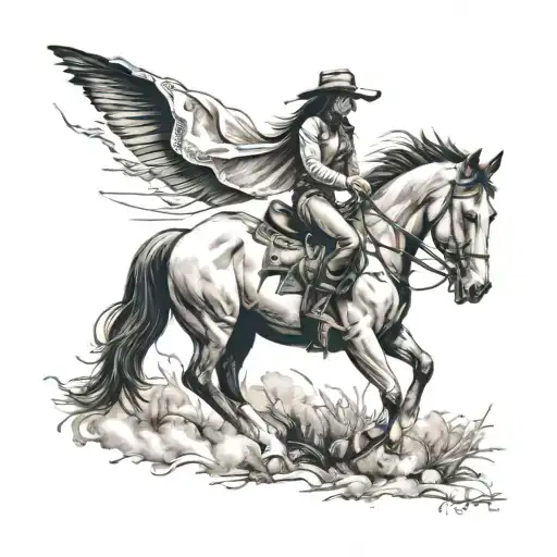 fineline  horse and cowgirl tattoo tattoo design idea