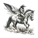 fineline  horse and cowgirl tattoo tattoo design idea
