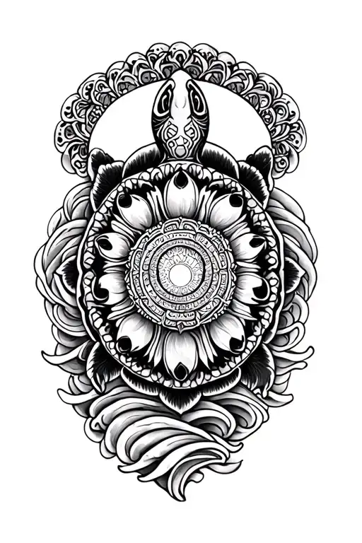 mandala, turtle, wave patten, sleeve tattoo tattoo design idea