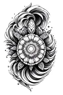 mandala, turtle, wave patten, sleeve tattoo tattoo design idea