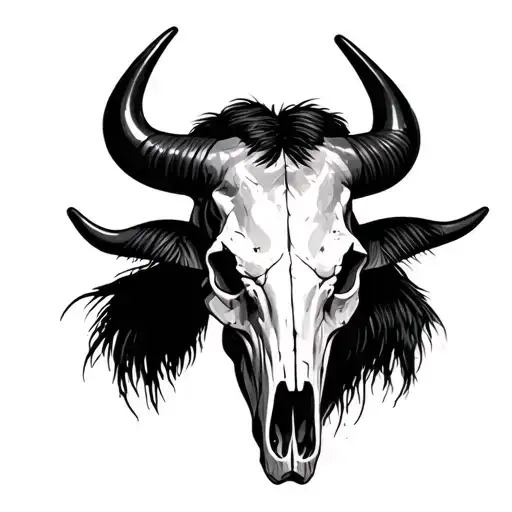 realistic African water buffalo skull tattoo design idea