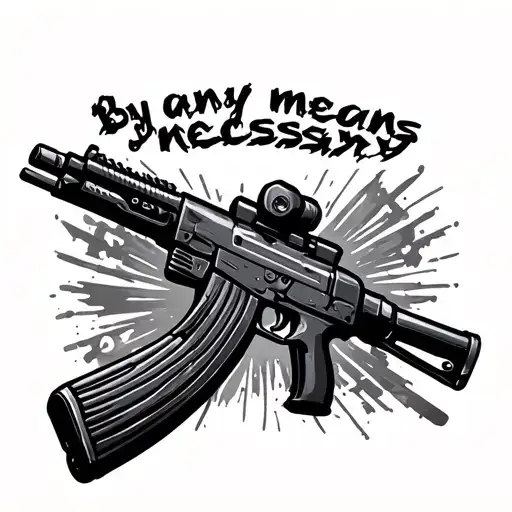 Ak 47 and "By any means necessary" tattoo design idea