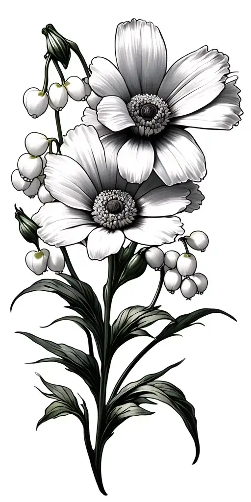 lily of the valley daisy dafodil poppy aster flower tattoo design idea