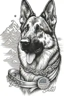 German shepherd portrait with bracelet saying diabetes mountain scene American flag tattoo design idea