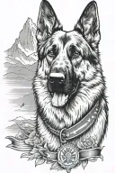 German shepherd portrait with bracelet saying diabetes mountain scene American flag tattoo design idea