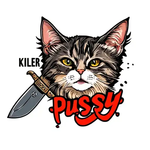 "KILLER PUSSY" knife tattoo design idea