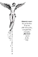 Icarus falling from the sky with the words memento mori vertical next to him tattoo design idea