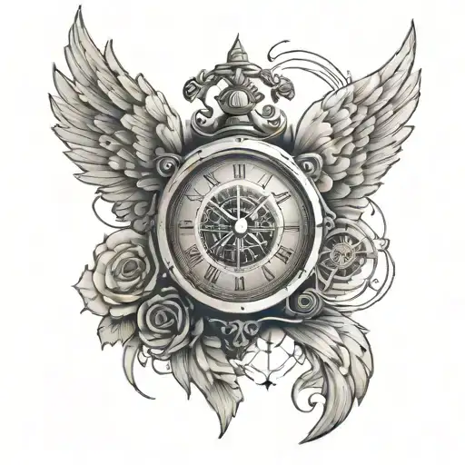 Angel, Compass, Clock tattoo design idea