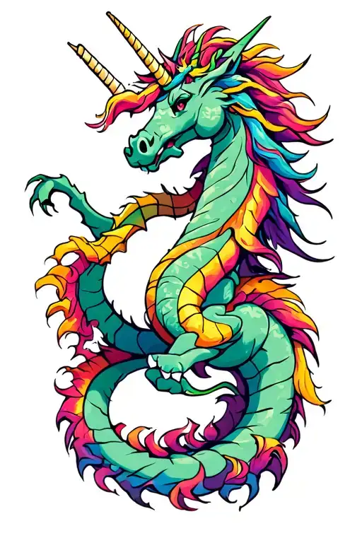 unicorn and dragon coiled tattoo design idea