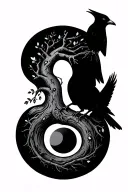 semicolon mixed with tree and crows tattoo design idea