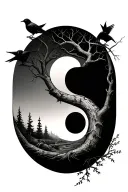 semicolon mixed with tree and crows tattoo design idea
