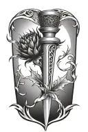 scottish dagger through thistle intertwined tattoo design idea