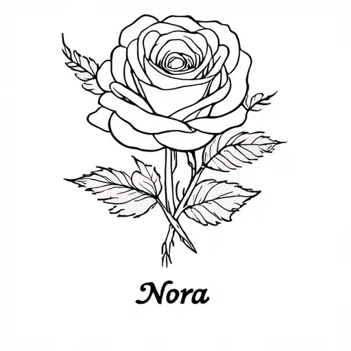 rose and a name Nora tattoo design idea