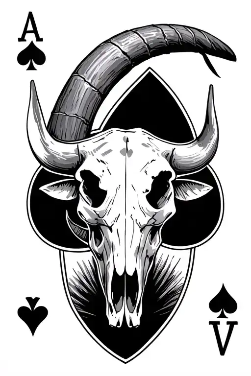 longhorn bull skull inside Ace of Spades card tattoo design idea