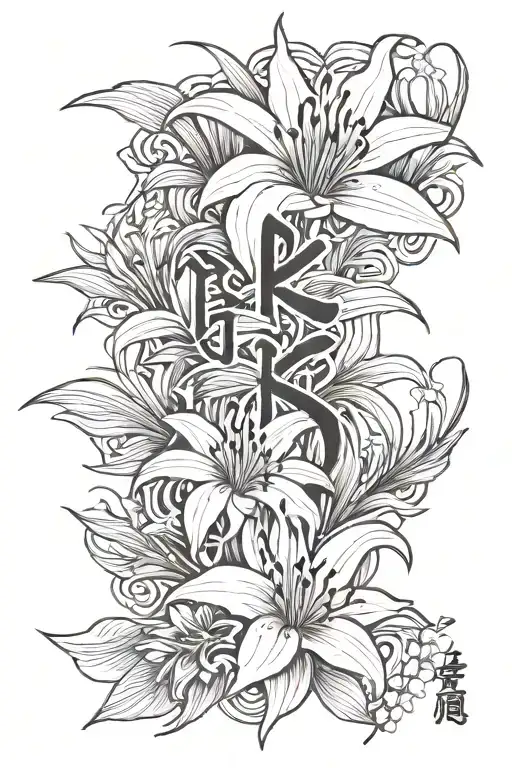 kanji symbol for kaizen with spider lily flowers tattoo design idea