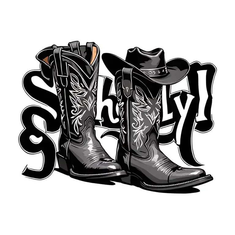 "Shelly" "Shelly" cowboy boots and a hat tattoo design idea