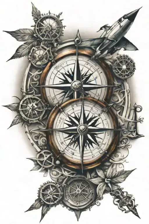 compass rose with nautical and aviation themes   tattoo design idea