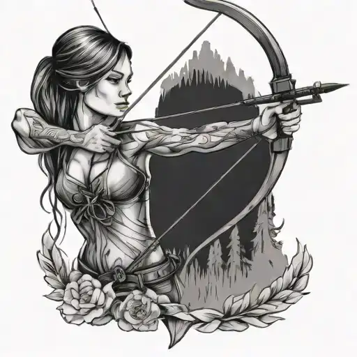 archery girl shooting arrows tattoo design idea