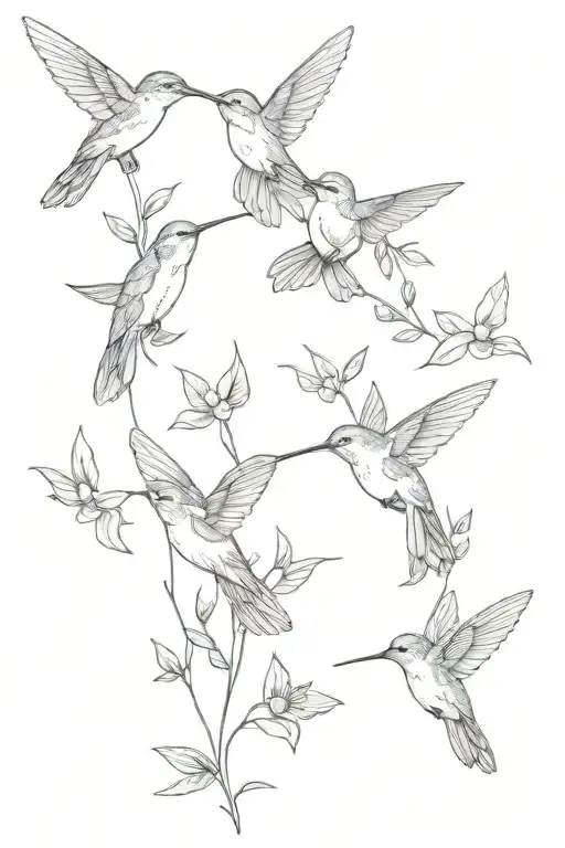 hummingbirds and butterfly tattoo design idea