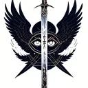 celestial sword with biblical accurate angel eyes and wings  tattoo design idea