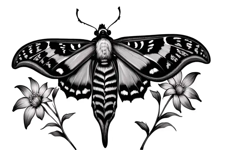 Moth flowers mandala tattoo design idea