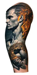 A mythologically driven, emotionally resonant full sleeve based on Virtus, depicting the trials of the athlete, from iso tattoo design idea