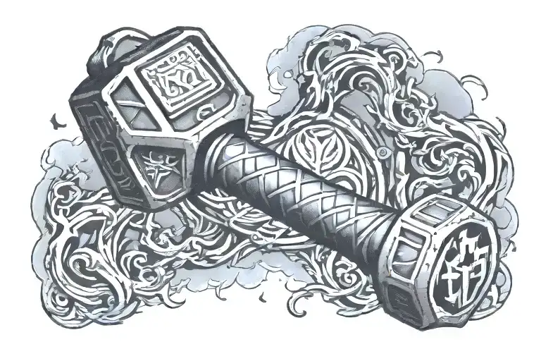 thor hammer with light bursting tattoo design idea